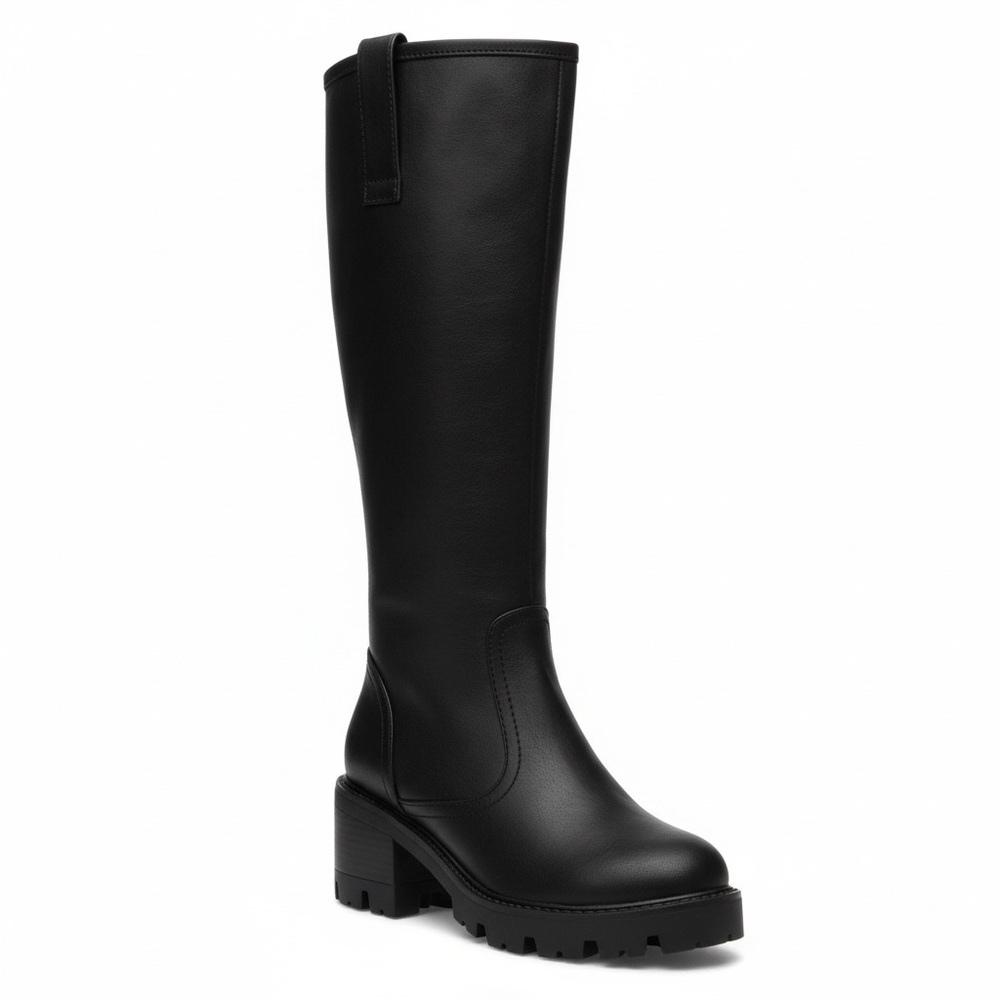 Dolce Vita MYA Black Lug Sole Mid-Calf Zip Boots NEW IN BOX Equestrian Style